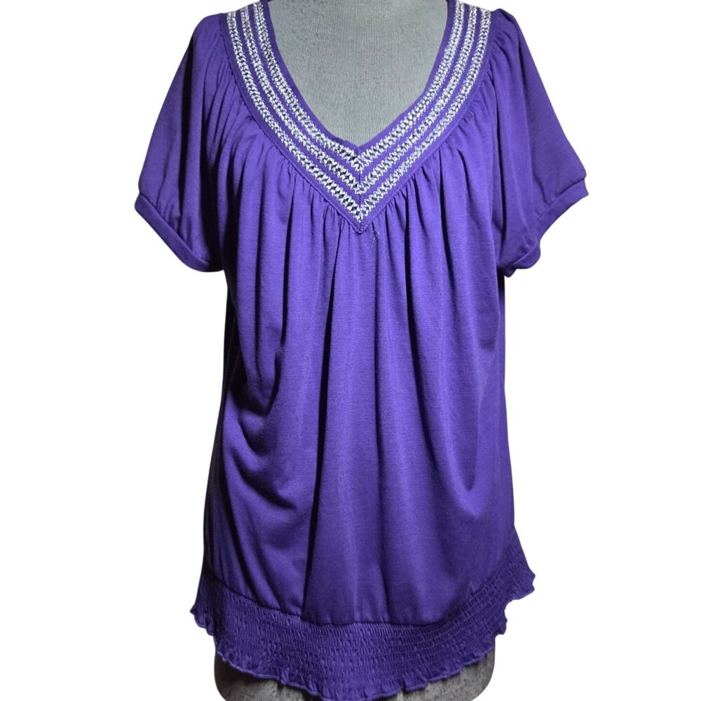 Purple Short Sleeve V Neck Tee Size 2X